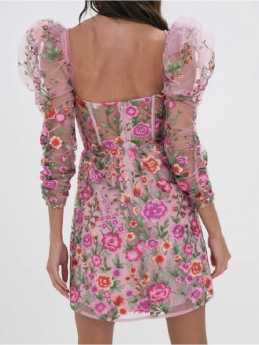 For Love & Lemons Pink Floral Embroidered Short Dress - Picture 2 of 8